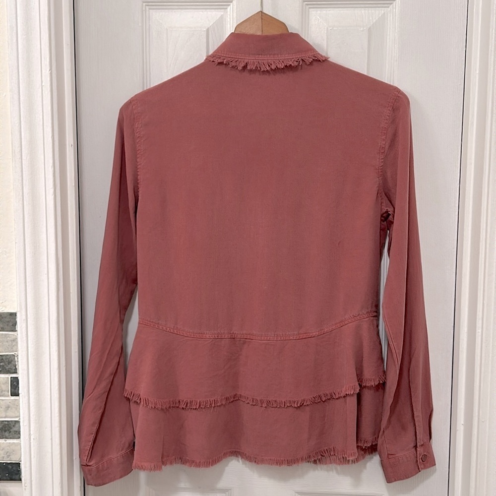 Cloth & Stone Women’s Fringed Ruffle Hem Terracotta Button-Down Shirt Size XS - Picture 2 of 6